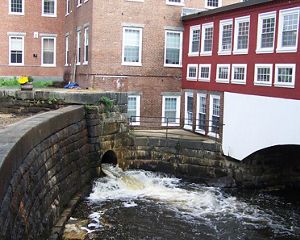 The upper dam on the Bellamy River at Sawyer Mills in Dover, NH.