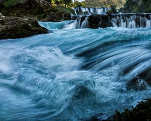 Fast-moving waterfall closeup