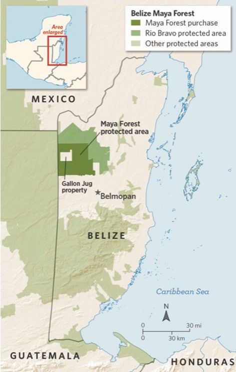 A map of the protected area in the Belize Maya Forest.